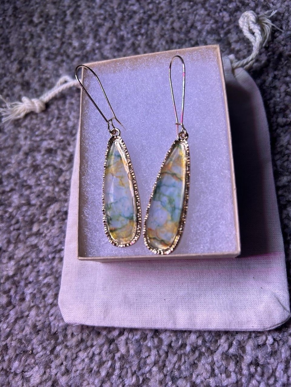 Gold-Trim Teardrop Multicolor Stone Dangle Earrings